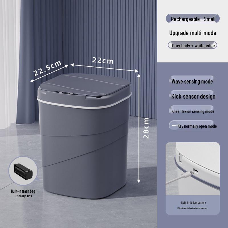2026 Smart Sensor Trash Can: 14L with Blue Light Night Light, Press Ring Flip Lid & Spiral Pattern.