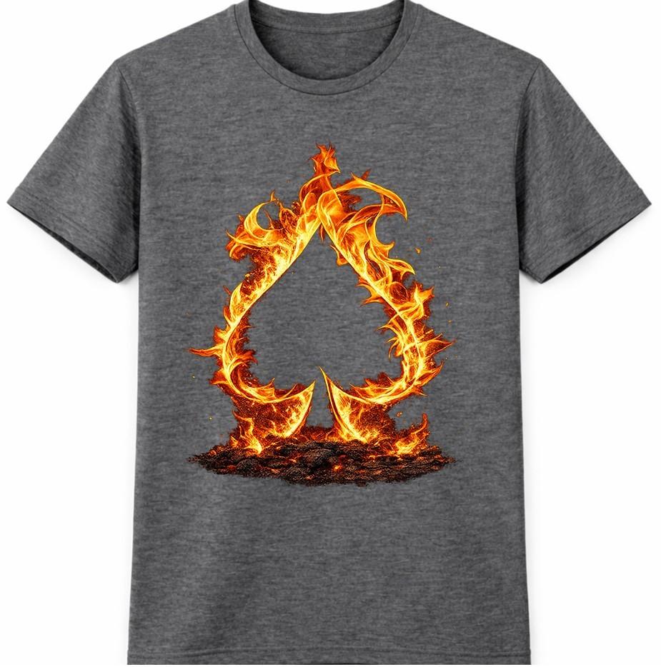 Flaming Spade Poker T Shirt Fire Card Suit Casino Gambling Graphic Tee