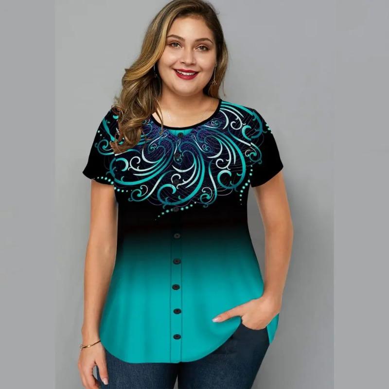 

Футболка большого размера свободного кроя женская летняя с коротким рукавом и круглым вырезом с цветочным принтом 3D Топ свободного покроя женская одежда футболки женские 6XL