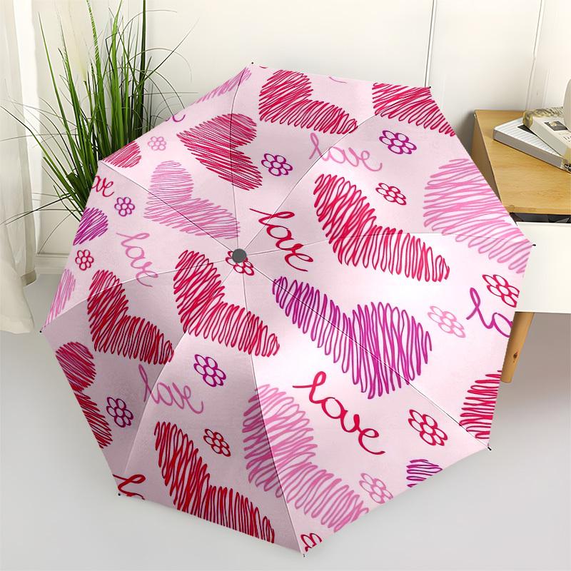 1pc Love Hearts Flowers Pattern Umbrella with Plastic Handle,Compact & Stylish,Cartoon Pattern,Outdoor UmbrellaPT291