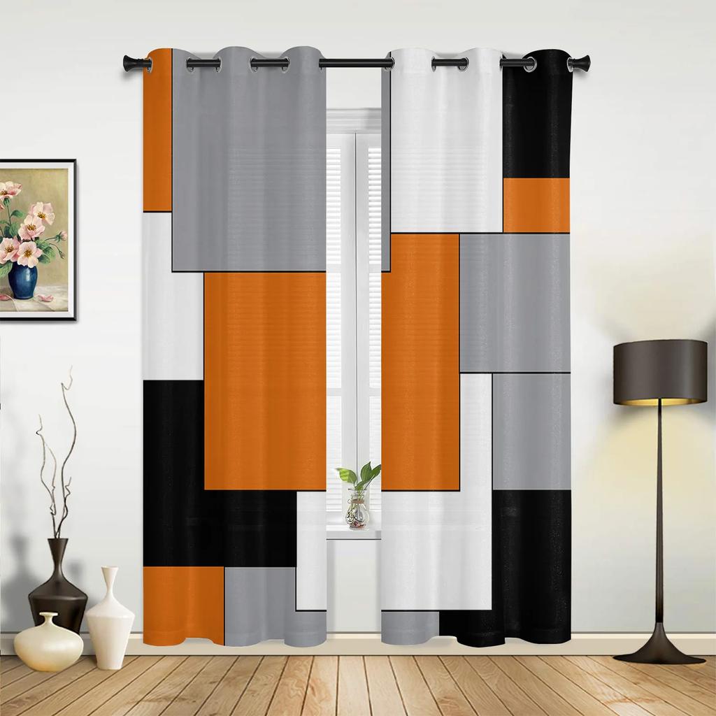 Tende per finestre di arte astratta patchwork nero arancione per soggiorno cucina tende mantovane tende alla moda per camera da letto