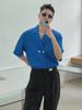 Men's Stylish V-Neck Waffle Collar Shirt - Short Sleeved & Loose Fit