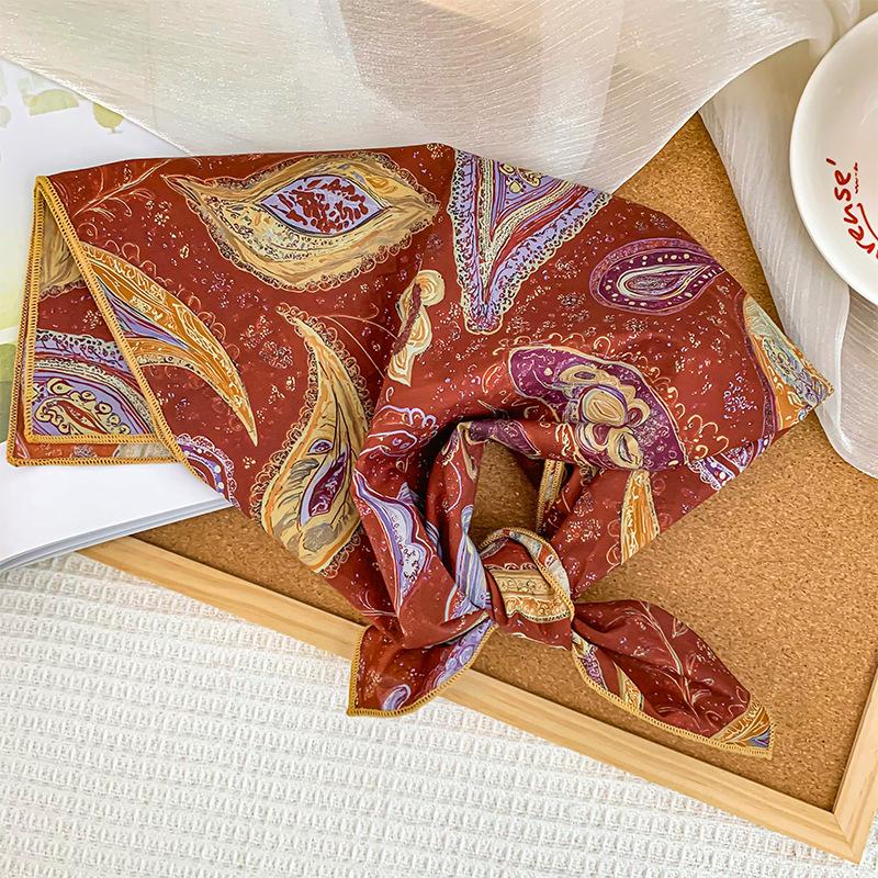 58 cotton and linen square scarf headscarf autumn versatile small floral women's thin small fresh decorative silk scarf