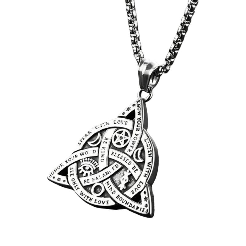 Mystical Triple Goddess Trinitys Knot Necklace With Engraved Inspirational Word And Mystic Symbols Alloy Accessory