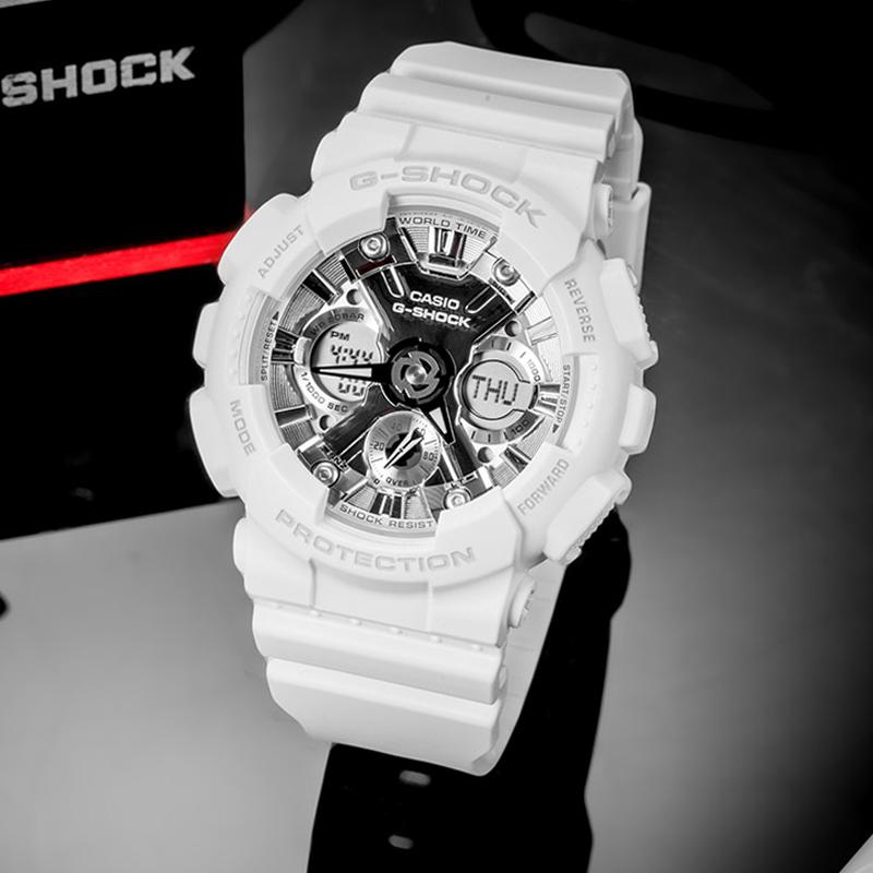 Casio Męski zegarek z podwójnym wyświetlaczem ciekłokrystalicznym/analogowym Seria Srebrny Zegarek GMA-S120MF-7A1 GMA-S120MF-7A1