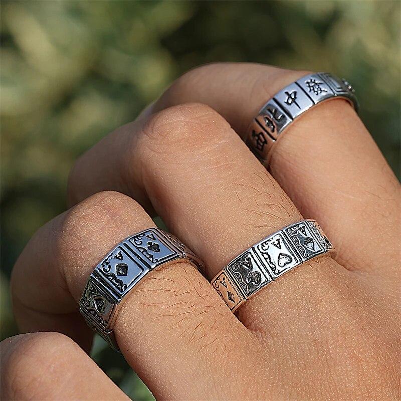1Pc Adjustable Playing Cards Open Cuff Finger Rings Luxury Vintage Zircon Gift Party for Women Girls