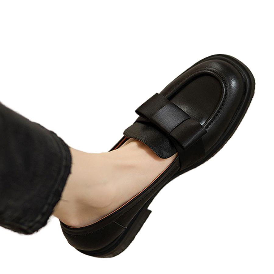 2025 Spring and Autumn New French Small Leather Shoes Women's British Style Retro Square Head Loafers Bow Mary Jane Single Shoes