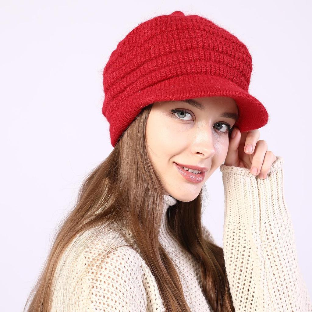 Women's Plush Knitting Soft Rabbit Wool Baseball Hat Beret Warm Cap