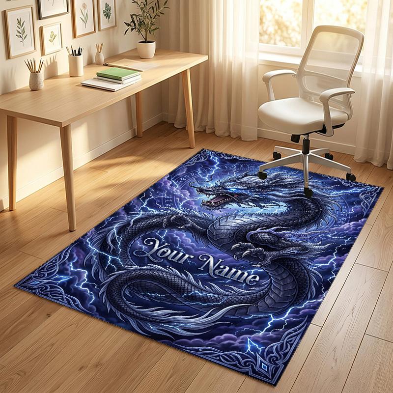 Dragon Phoenix Theme Crystal Velvet Rug Personalized Custom Name Text Soft Floor Mat Home Decor