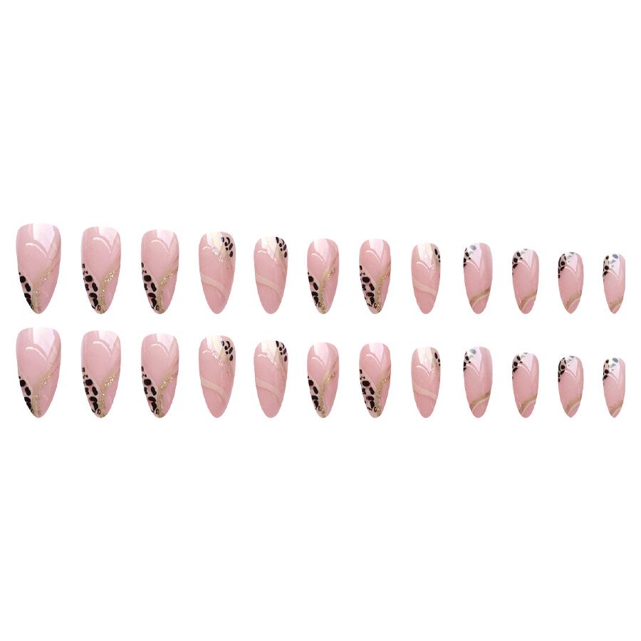 Punte Manicure a Forma di Mandorla con Stampa Leopardo - Strisce Stile French Hot Girl