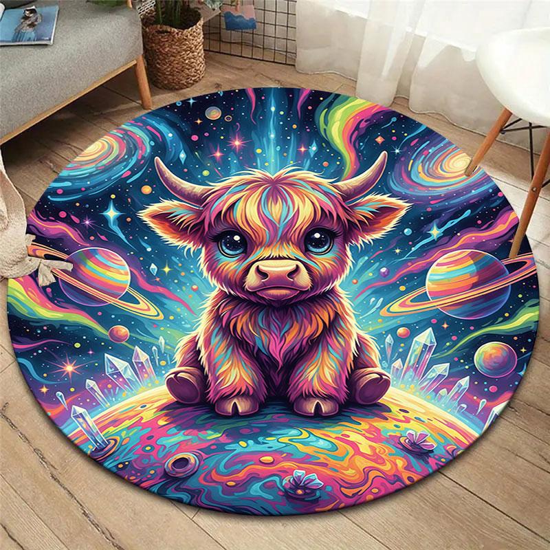 Colorful Planet Animals Round Area Rug,Carpet Rug for Living Room Bedroom Sofa Playroom Decor,Non-slip Floor Mat