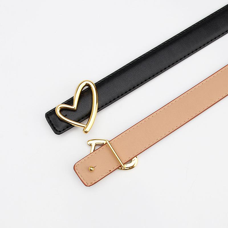 Women's Versatile Heart Buckle Fashion Belt for Jeans and Dresses with PU Leather Details