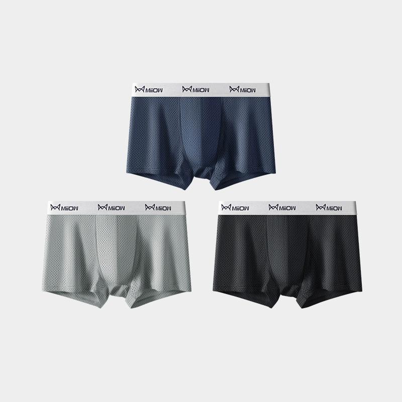 

3 шт. мужского нижнего белья из ледяного шелка, тонкое, с сотовой сеткой, дышащее, мужские трусы-шорты, летние, мужские боксеры-слипы средней посадки 5XL