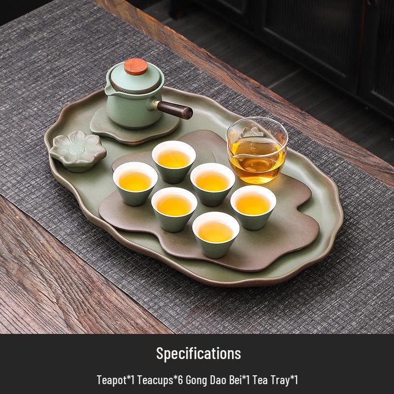 Clear Lotus Green Ceramic Side Handle Tea Set