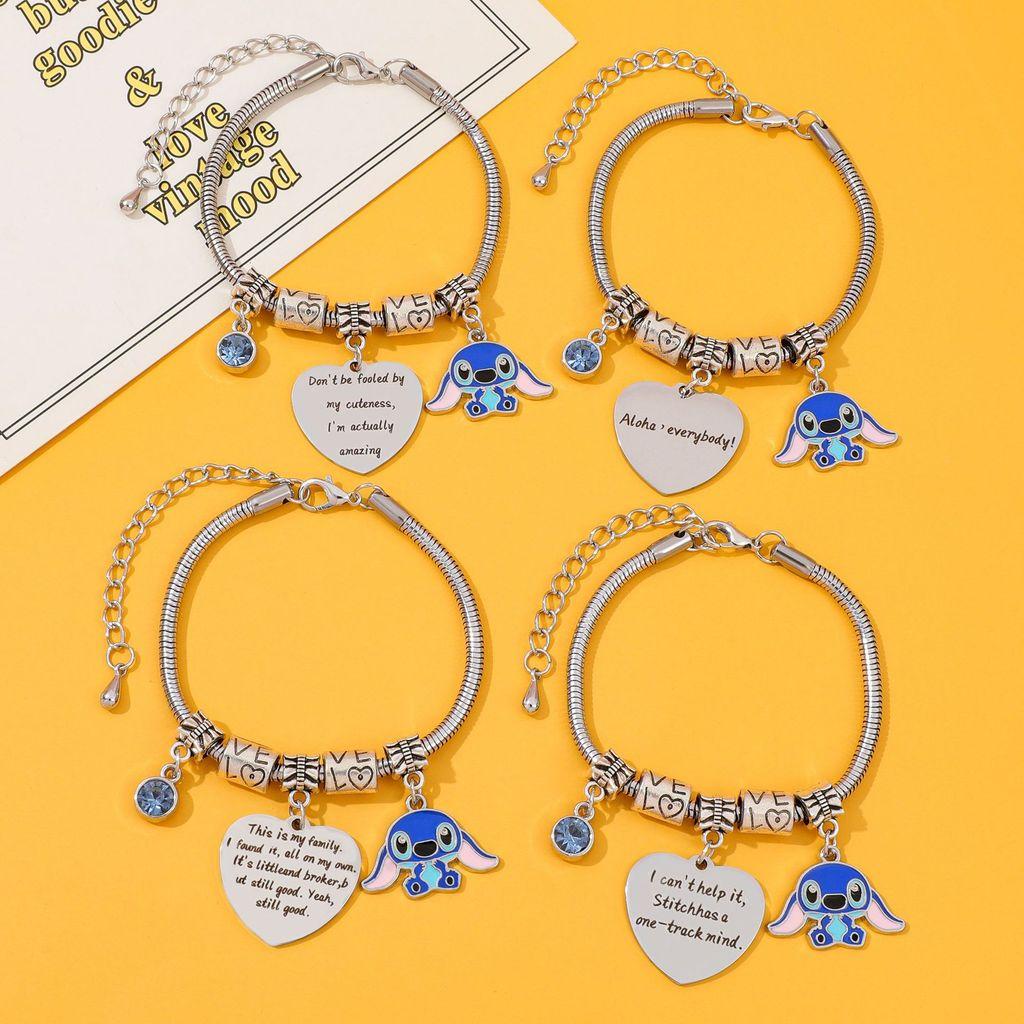 Stitch Cartoon-Figur Herz Graviertes Metallarmband Zum Verschenken Und Für Frauen Männer