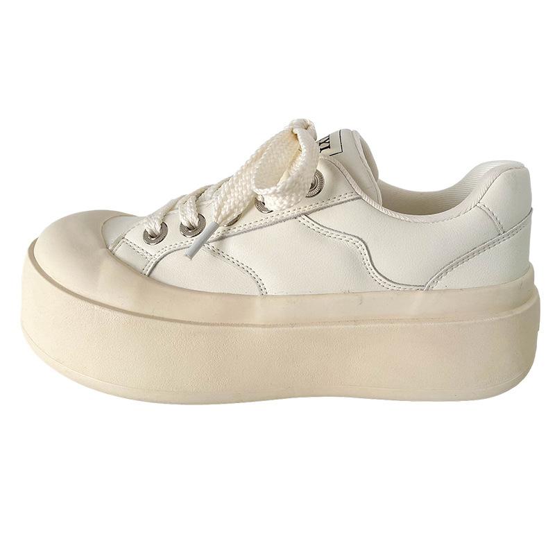 

XY-A383 latex insole/thick sole heightening little white shoes women s shoes 2025 spring new leather board shoes bread shoes 35 бежевый