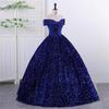 Off-the-Shoulder Sequined Evening Gown for Women: Ideal for Performances, Beauty Pageants, and Gala Events with Puffy Long Skirt.