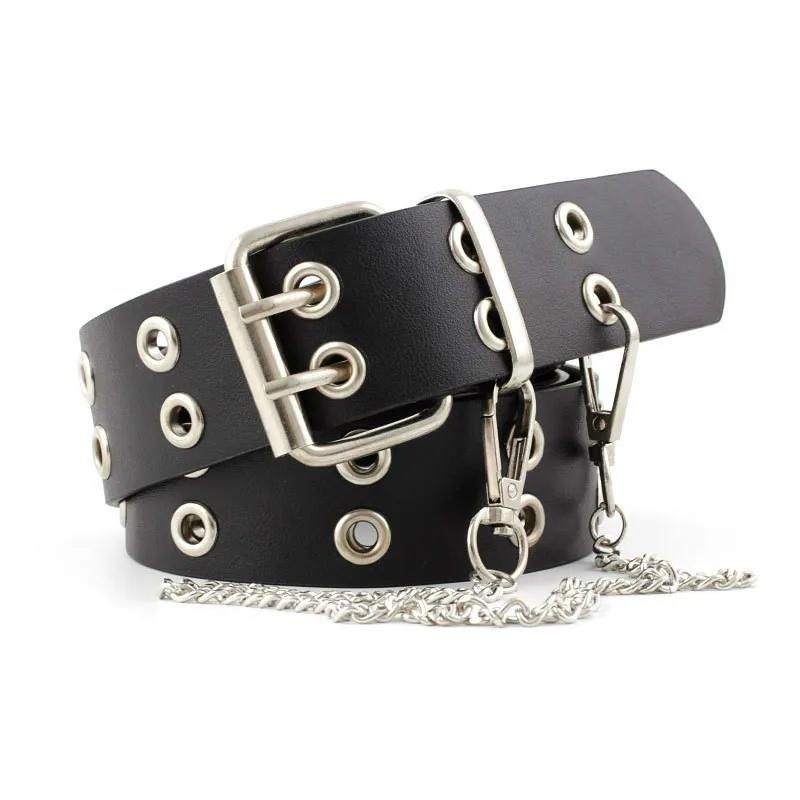 Women's Belt Large size Double Hole Men Belt Punk Hip Hop Rock Subculture Belt Punch Free Belt for Men and Women