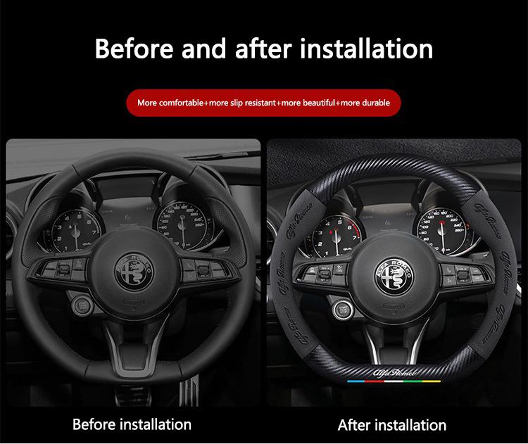 Stickers Carbon Suede Car Steering Wheel Cover For Alfa Romeo GT 147 156 159 166 Giulia Tonale Stelvio Giulietta Mito Milano