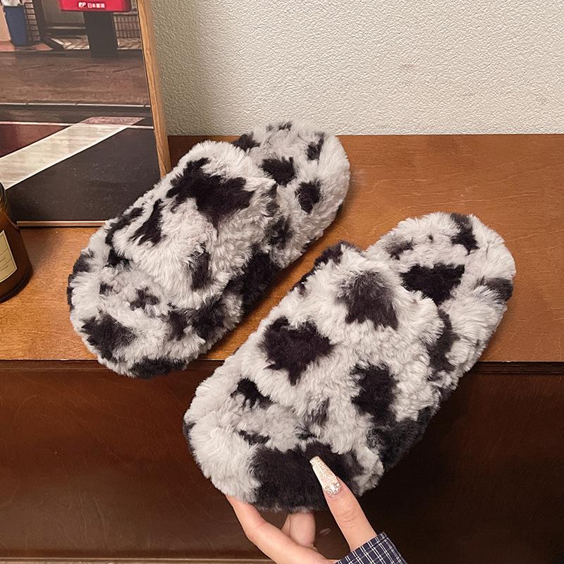 Spotted Mao Mao Slippers Autumn and Winter New Baotou Comfortable Warm Soft Thick Bottom Milk Huhu Cotton Slippers