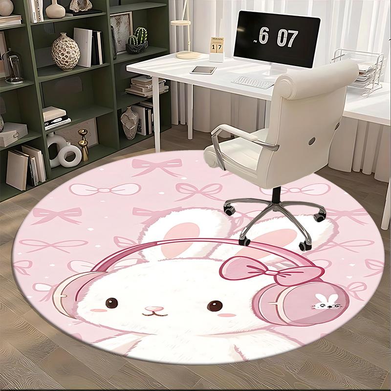Cute Bunny Office Carpet Chair Mats, Pink Bowknot Design, Cute Rabbit Decor for Home Office, Gift Idea for & Adults1118124a