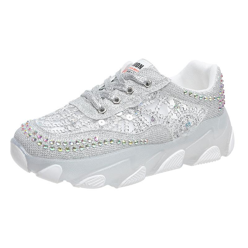 Beliebte atmungsaktive Strass-Dad-Schuhe für Damen 2025 Frühling neu Koreanische Version von Jelly Hochelastische Plateau-Sport- und Freizeitschuhe für Damen