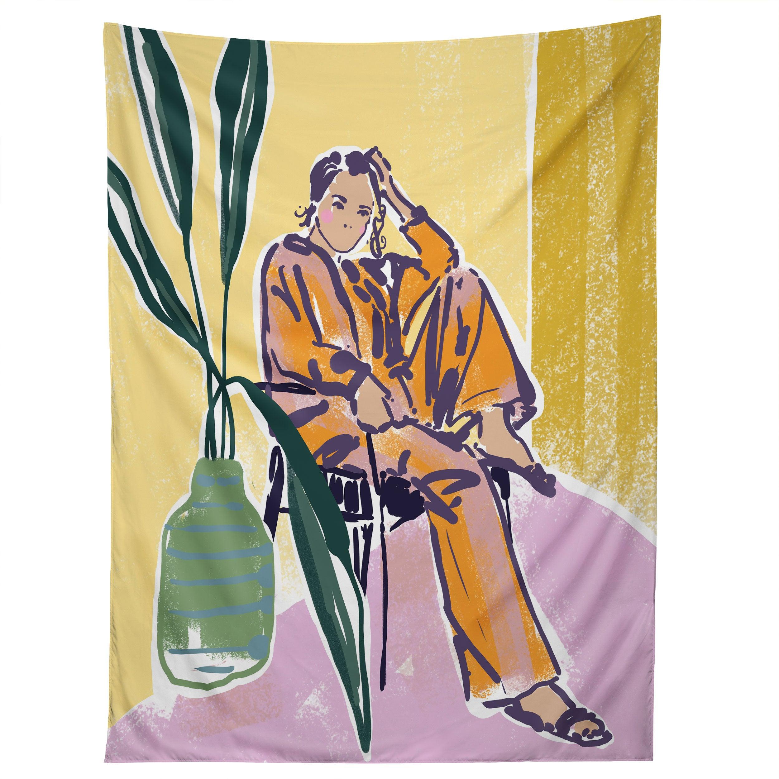 WOMAN WEARING YELLOW PAJAMAS tapestry 75x100 чёрный