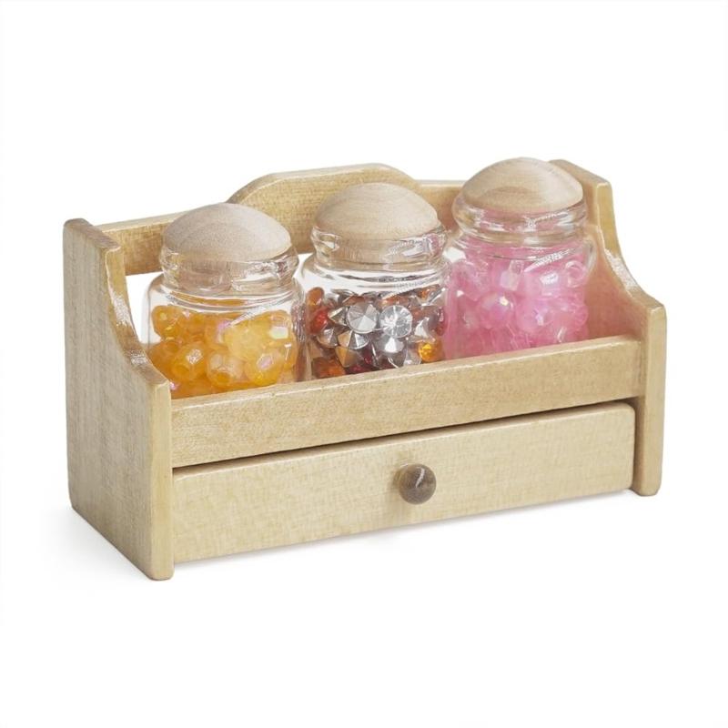 Vintage Style Wooden Spice Jar Rack Dollhouses Furniture 1/12 Scale Miniature Model Design