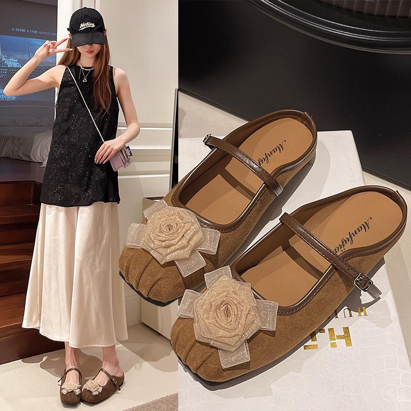 Fashion Chic Brown Flower - Decor Mule Slides | Mandyvia Brand, Perfect for Summer Korean & Daily Looks