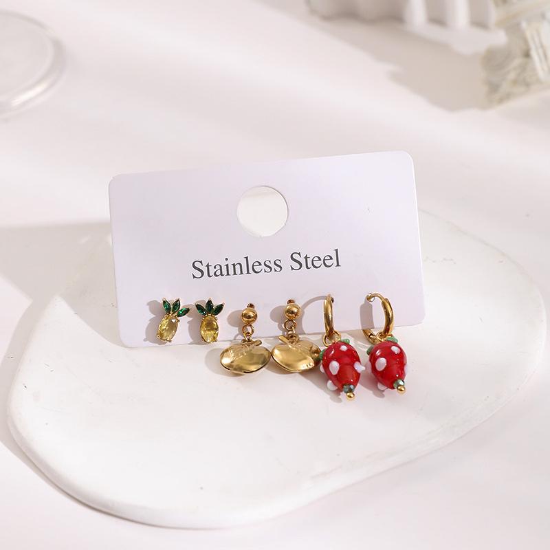 Stainless Steel Stud Earrings Set with Zirconia: Butterfly, Star, Heart & Four-Leaf Clover Designs