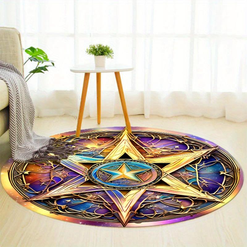 S Natural Starry Sky Pentagon Gothic Round Rug Nonslip Area Rug Office Chair Mat Carpet For Living Room Bedroom Home Decor