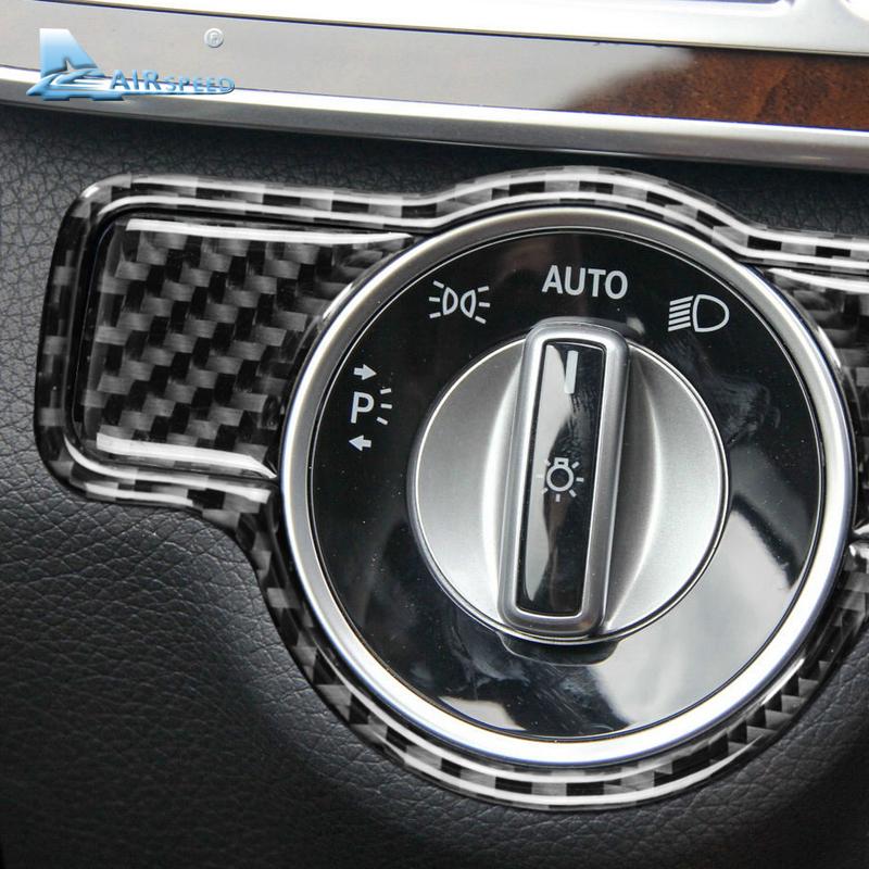 Carbon Fiber Headlight Switch Stickers For Mercedes Benz A B C E G Class CLA GLA GLE GLK GL Accessories Trim Car Cover Accs