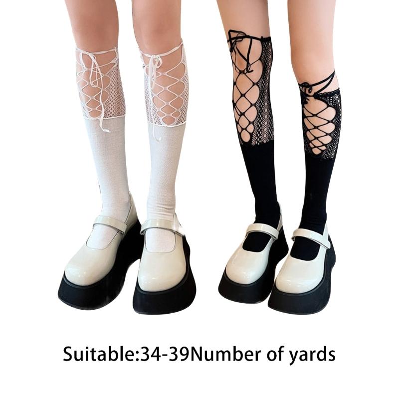 Womens Fashion Lace Mesh Knee Socks Sexy Patchwork Calf Socks Lace Socks for Ladies Decorations Long Fishnet Stockings