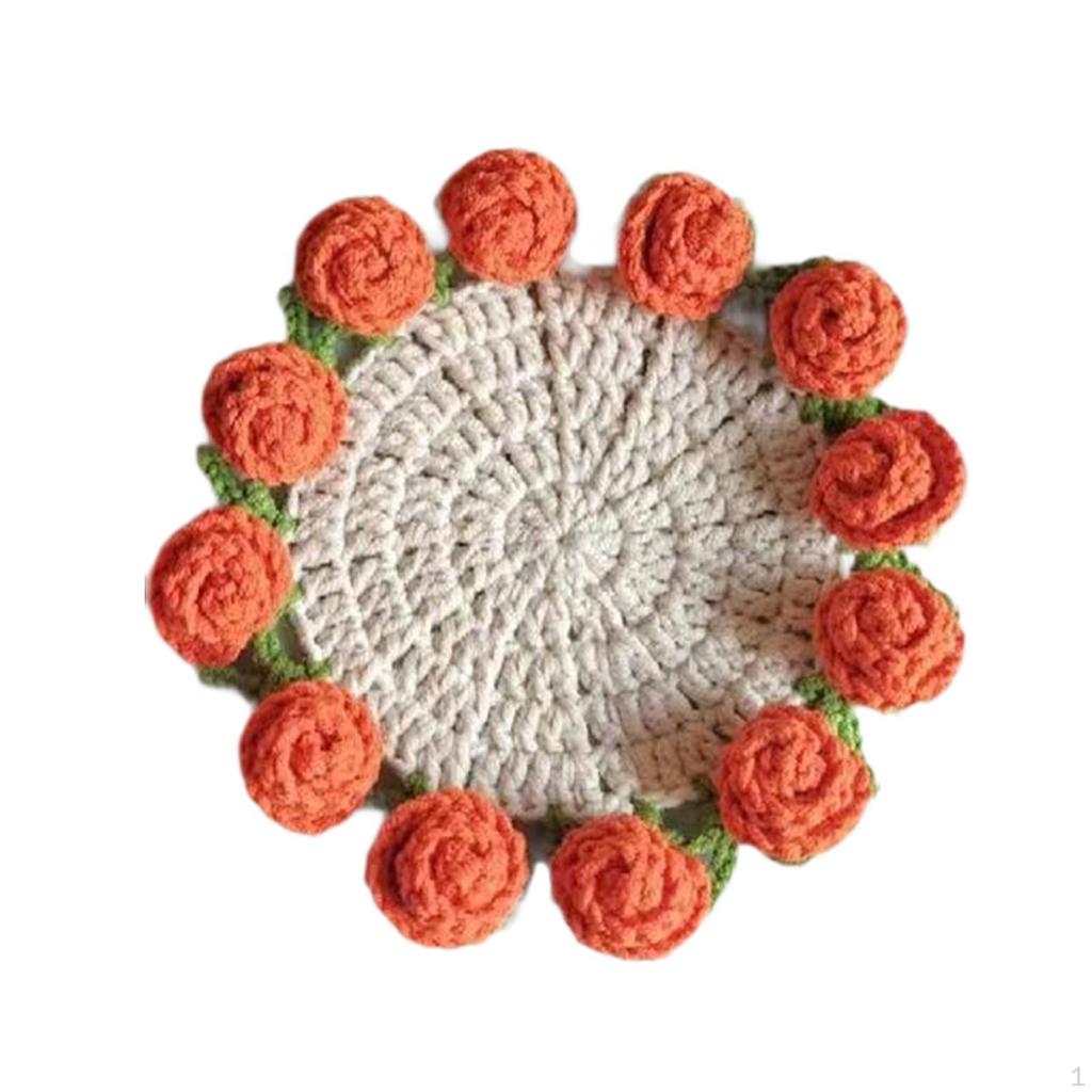 Crochet Flower Coaster Beverage Cup Mat Reusable Mug Holder for Living Room Kitchen