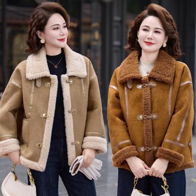 Middle-aged and Elderly Women's Fur Integrated Mother Autumn and Winter Coat Fleece Thickened Small Middle-aged and Elderly Coat Short Top