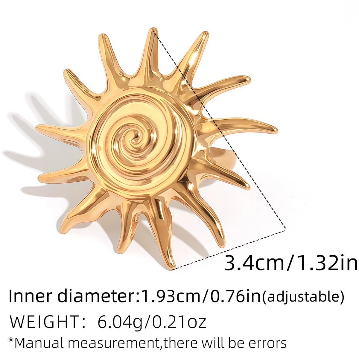 

Ocean Wind Spiral Ring 18K Gold Color Plated Stainless Steel Sun Ring Stackable Ring Women s Accessories For Daily Wear Vacation resizable