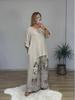 2025 European & American Women's Cotton Linen Irregular Top & Wide-Leg Pants Set