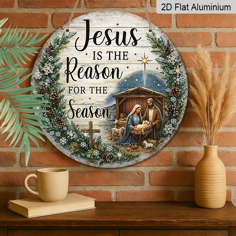 2D Flat, 1pc Round Jesus Nativity Aluminum Wall Decor - Christmas Decoration with Nativity Scene, Suitable for Home, Living Room, Church, Patio