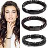 Double 21cm Men Layered Volcanic Stone Beaded Bracelet Alloy Clasp Leather