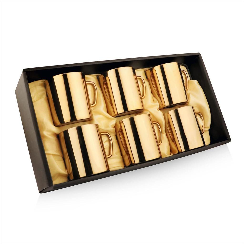 Nerezové hrnky na kávu - Dvojstěnné Bez BPA - Šálek na čaj Široké ucho - Zlatá barva