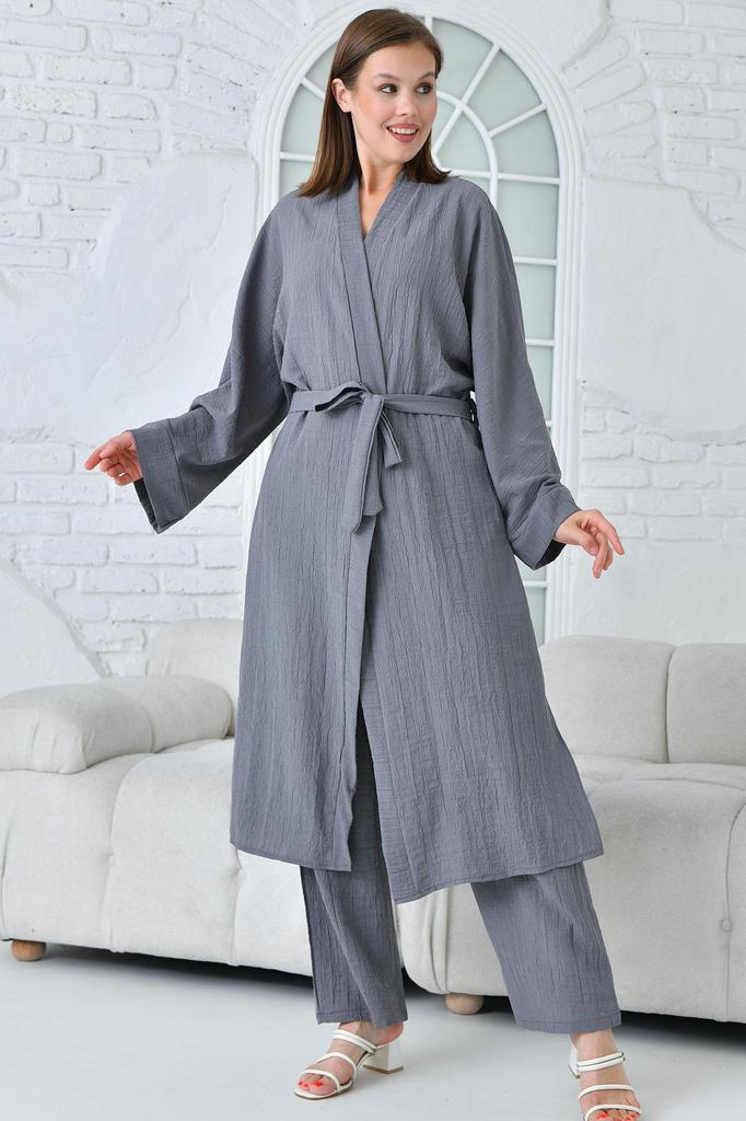 Women's Fashion Big Size Green Slit Woven Trousers and Jacket Double Set