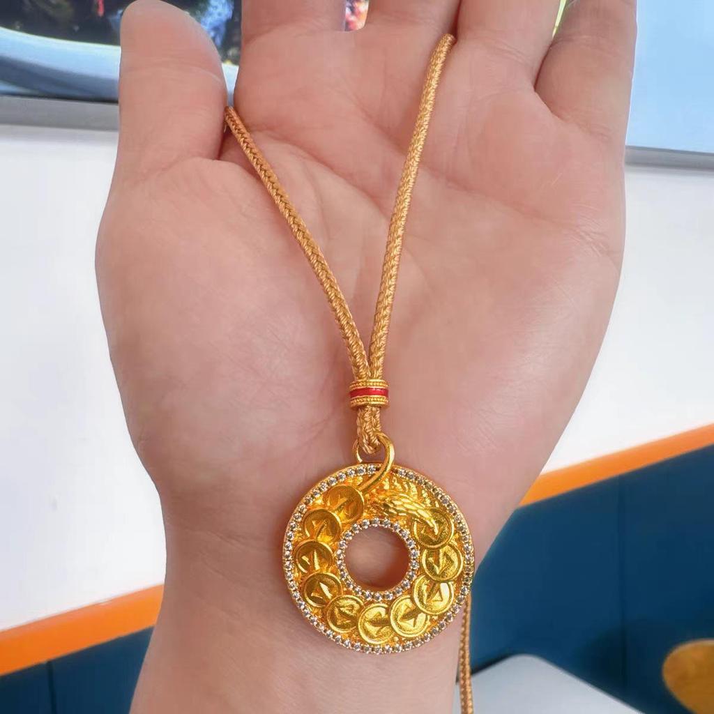 Gold Koi Ruyi Rhinestone Pendant Necklace - Unisex Retro Sweater Chain