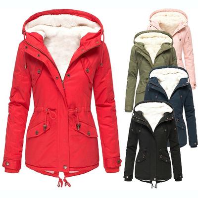 Women Winter Plus Size Solid Color Down Coat Long Sleeve Zipper Pocket Overcoat