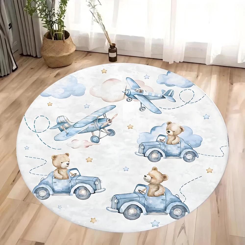 Pilot Teddy Bear Scissors Round Carpet for Living Room Coffee Tables Bedroom Large Area Rug Home Decoration Anti-slip Floor Mat