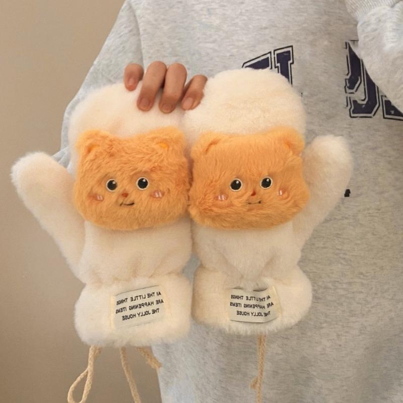 3D Animal Plush Gloves Winter Warm Gloves for Kids Teens Hand Warmers Furry Mittens Coldproof Windproof Cycling Handwear