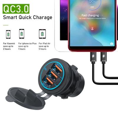 36W 3-Ports Car Charger Socket QC 3.0 Fast Charging Cigarette Lighter with Touch Switch Socket for Car Motorcycle Boat Marine RV