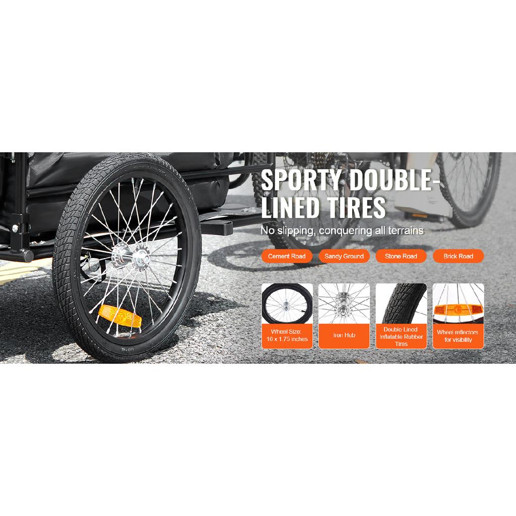 SucceBuy Remolque de Carga para Bicicleta de 160 lbs Plegable para Almacenamiento Carrito de Carro de Bicicleta con Ruedas de 16" Reflectores de Seguridad Se Adapta a Ruedas de Bicicleta de 22"-28"
