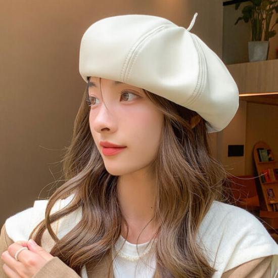 Ladies Casual Beret Beanie Hat Cap Retro Newsboy Faux Leather French Style Hat