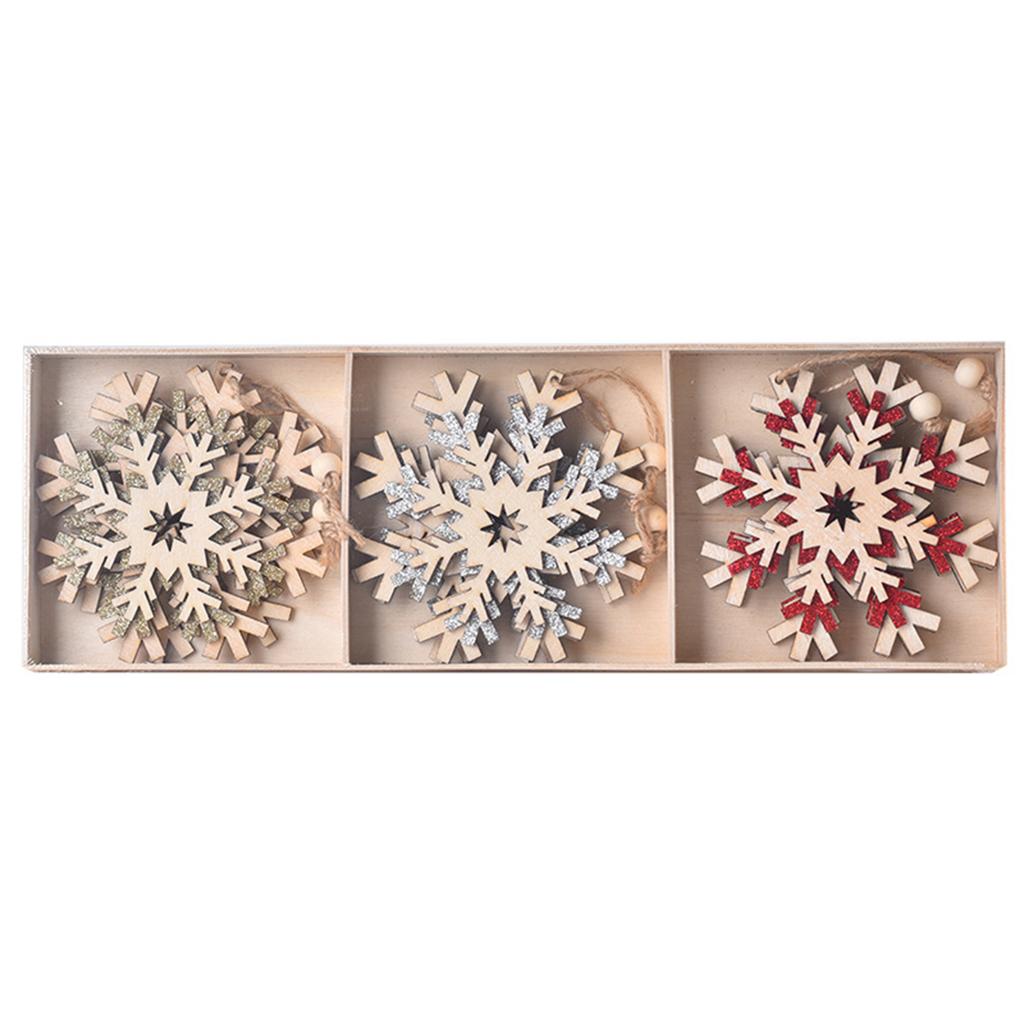 6 PCS Wooden Hollow Snowflake Christmas Vintage Pendants Christmas Tree Hanging Ornaments Xmas Hanging Ornaments DIY Painting