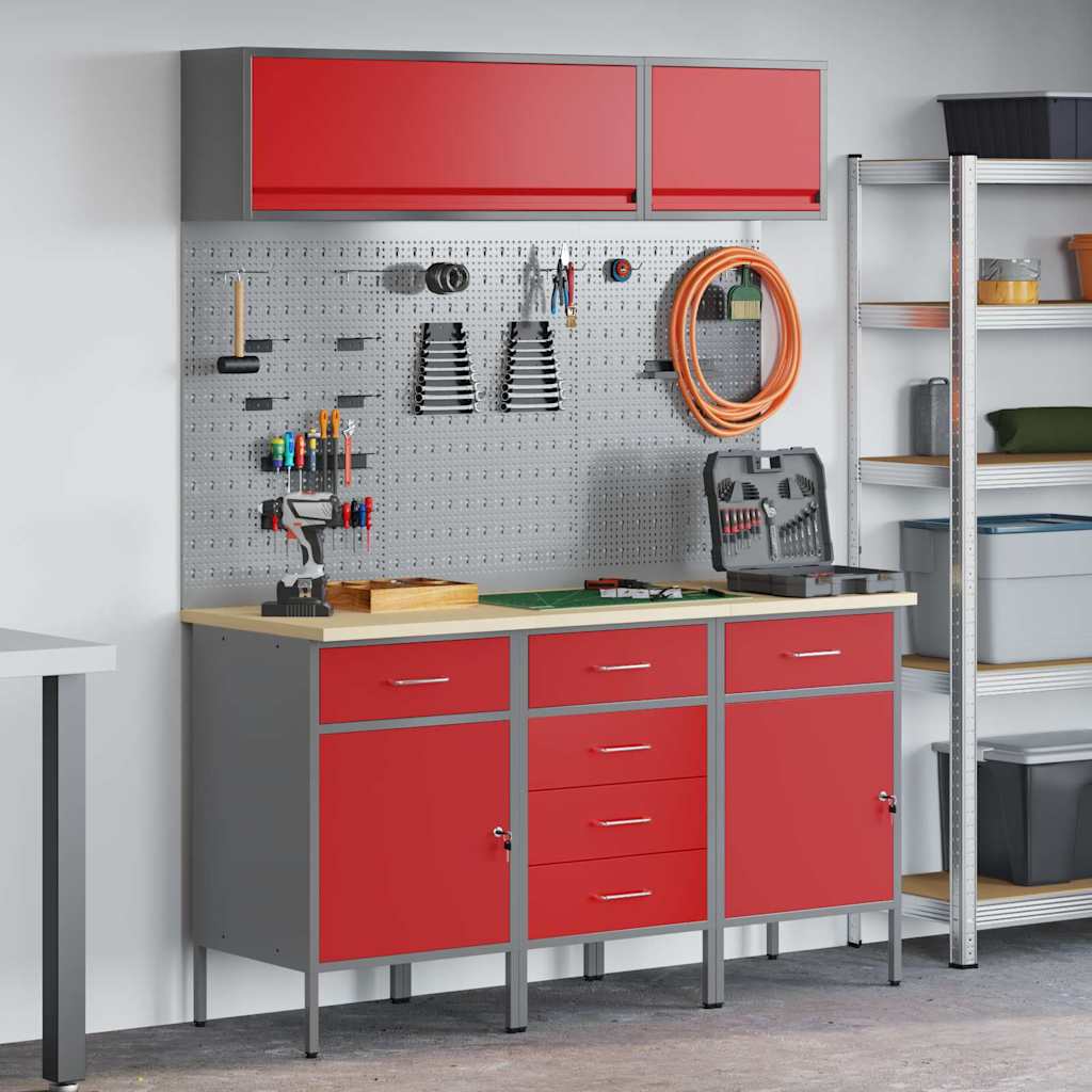 Workbench Cabinet Set with Drawers and Storage 8 pcs Red